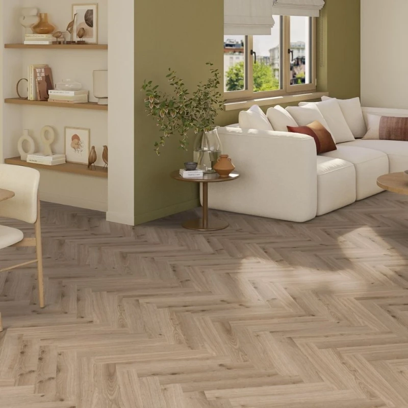 Tarkett Essence Glue-Down Primary O-Light Grey 260060006 panele winylowe jodełka aranżacja 1